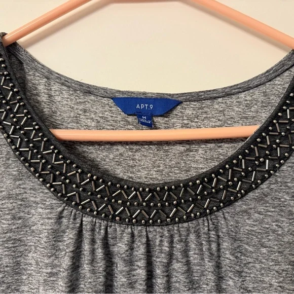 Apt. 9 Women's Gray Top with Embellished Neckline - Picture 2 of 3